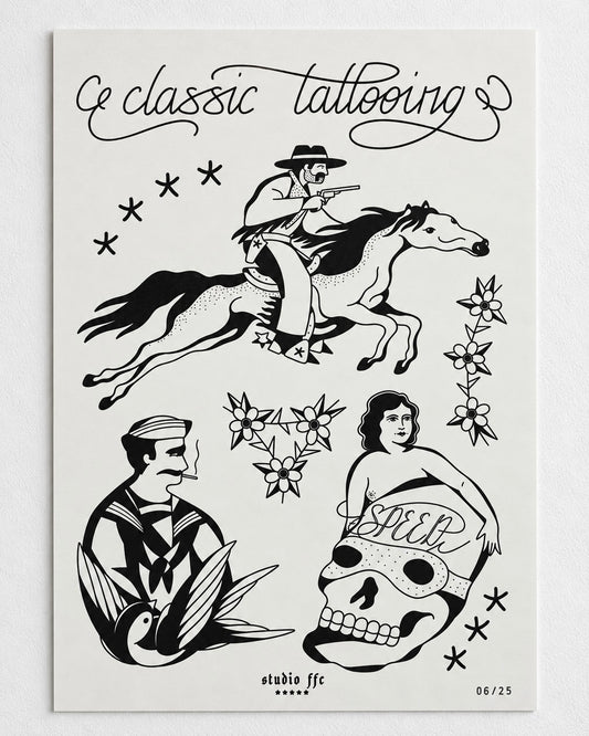 Classic Tattoo Flash Sheet | A3 Riso Print | Limited Edition 25
