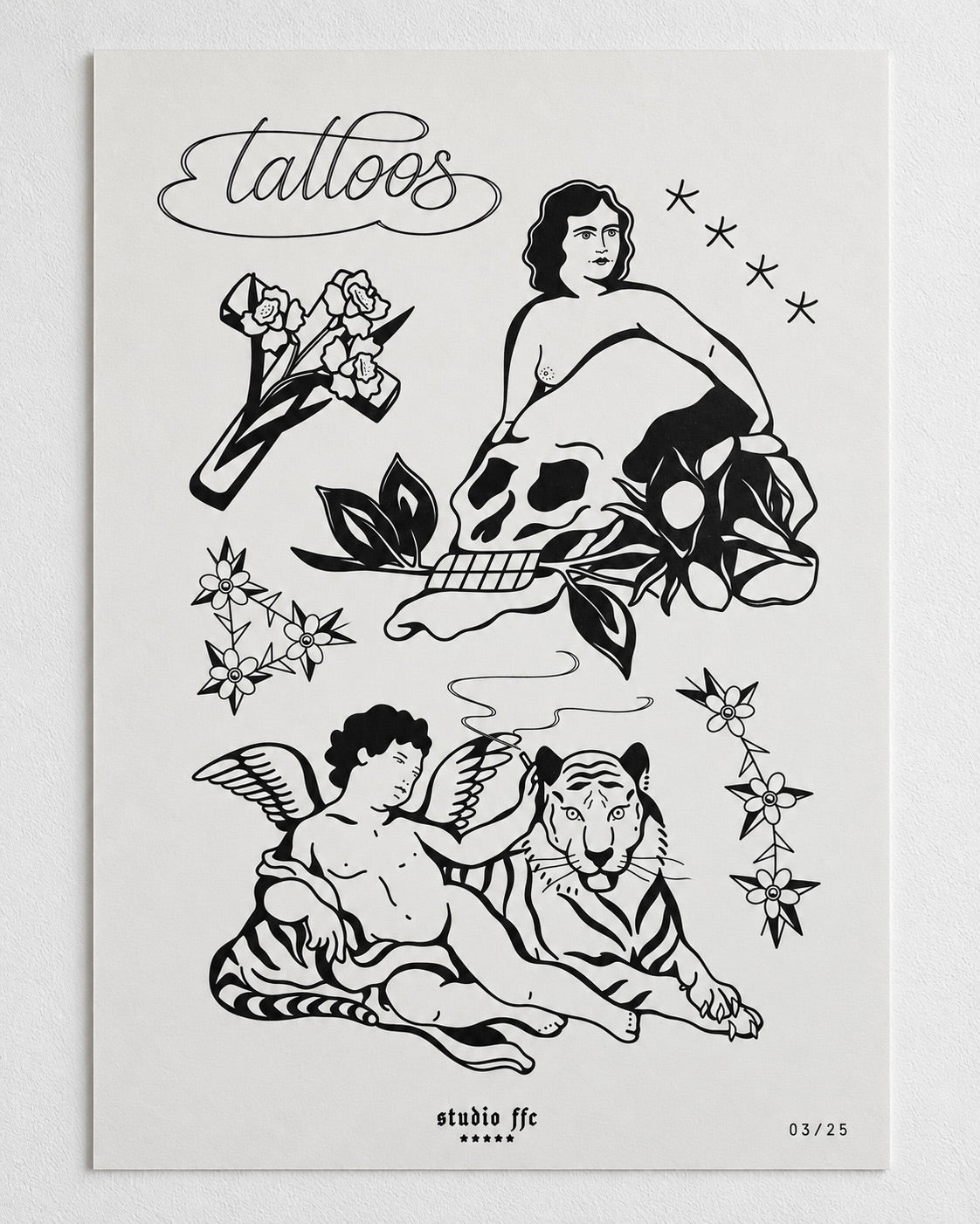 Smoking Cherub Flash Sheet | A3 Riso Print | Limited Edition 25