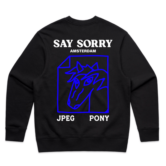 JPEG PONY HEAVY SWEATER in BLACK, Say Sorry Amsterdam Collection